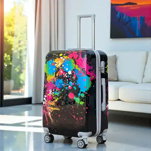 24 Inch Medium Size Printed Splash Paint Travel Luggage Bag | Suitcase with Spinner Wheels