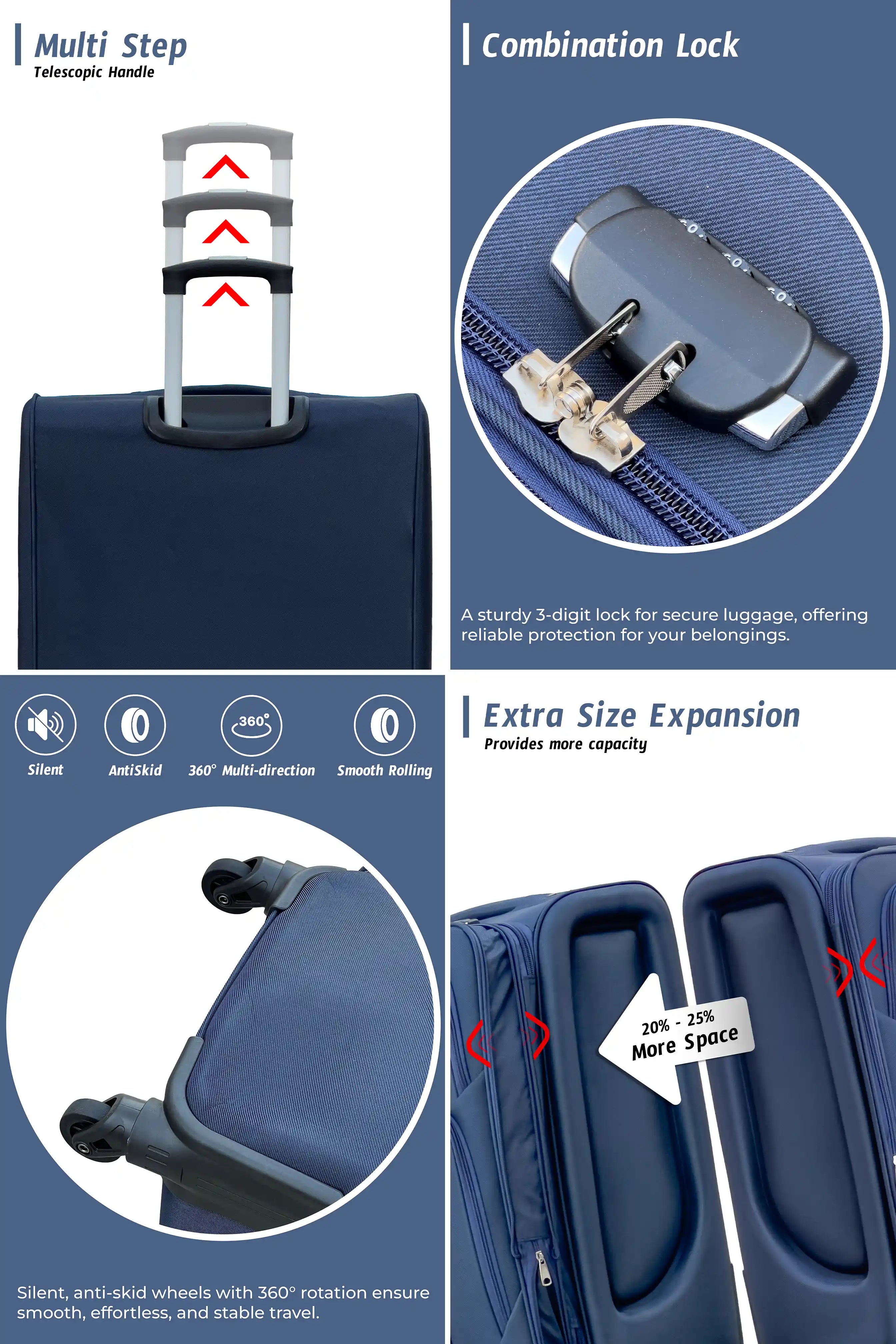 Swift Soft Shell Luggage Lightweight 4 Pcs Set (20/24/28/32 Inch) Expandable Suitcase With Combination Lock And Spinner Wheels