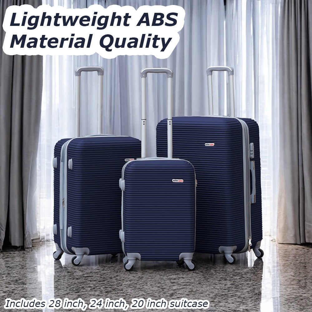 3 Piece Full Set 20" 24" 28 Inches EXP Line ABS Lightweight Luggage Bag With Spinner Wheel Zaappy