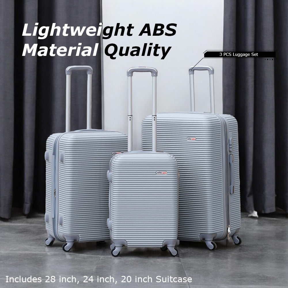 3 Piece Full Set 20" 24" 28 Inches EXP Line ABS Lightweight Luggage Bag With Spinner Wheel Zaappy