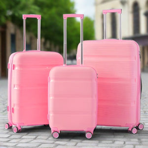 3 Piece Set 20, 24 and 28 Inches Thin Line PP Unbreakable Luggage Bag with Double Spinner Wheel