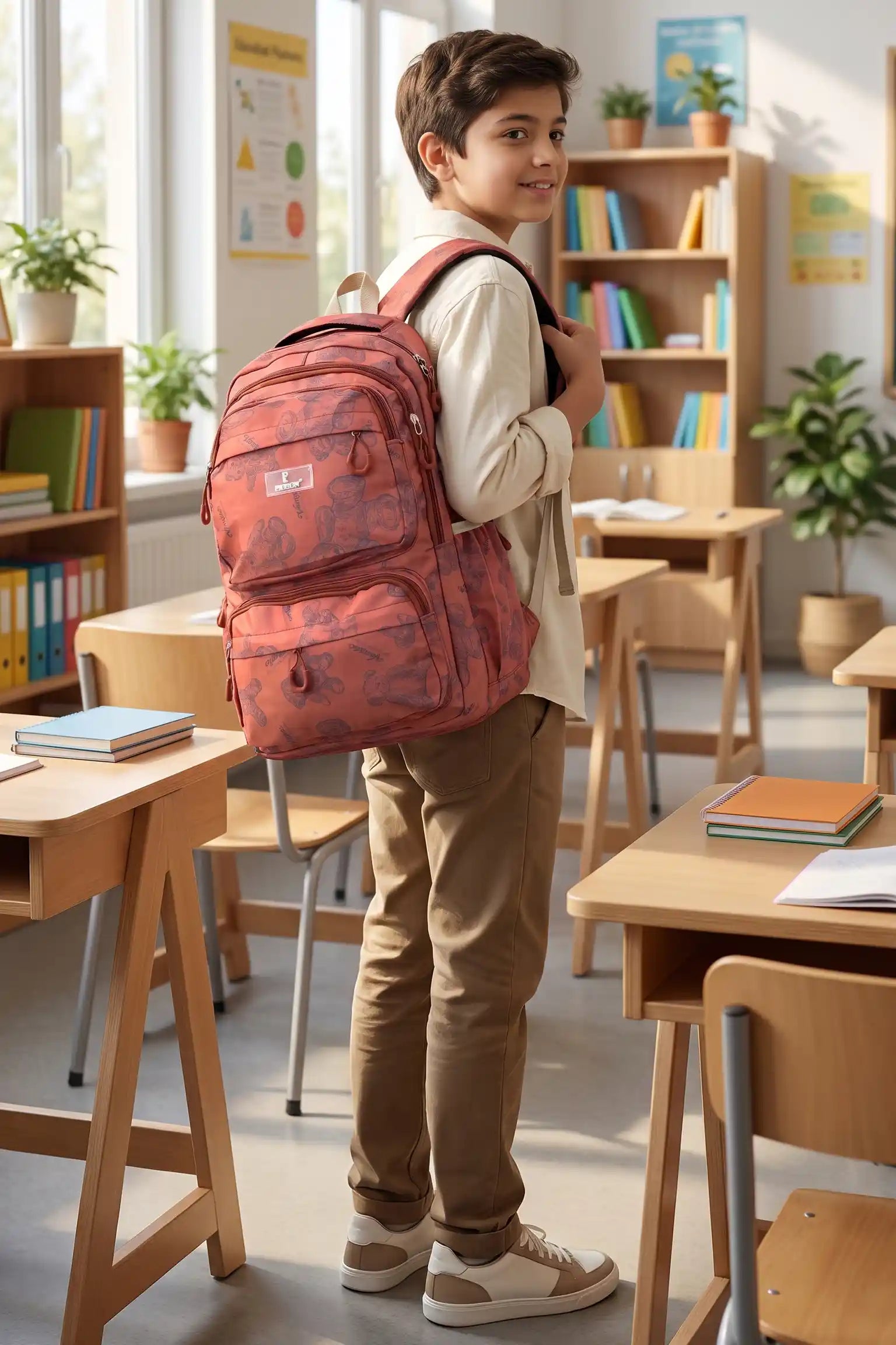 Cute Teddy Print Backpack Bag, Lightweight Water-Resistant with Multiple Compartments, Adjustable Padded Straps, Travel Daypack for School, College & Daily Use