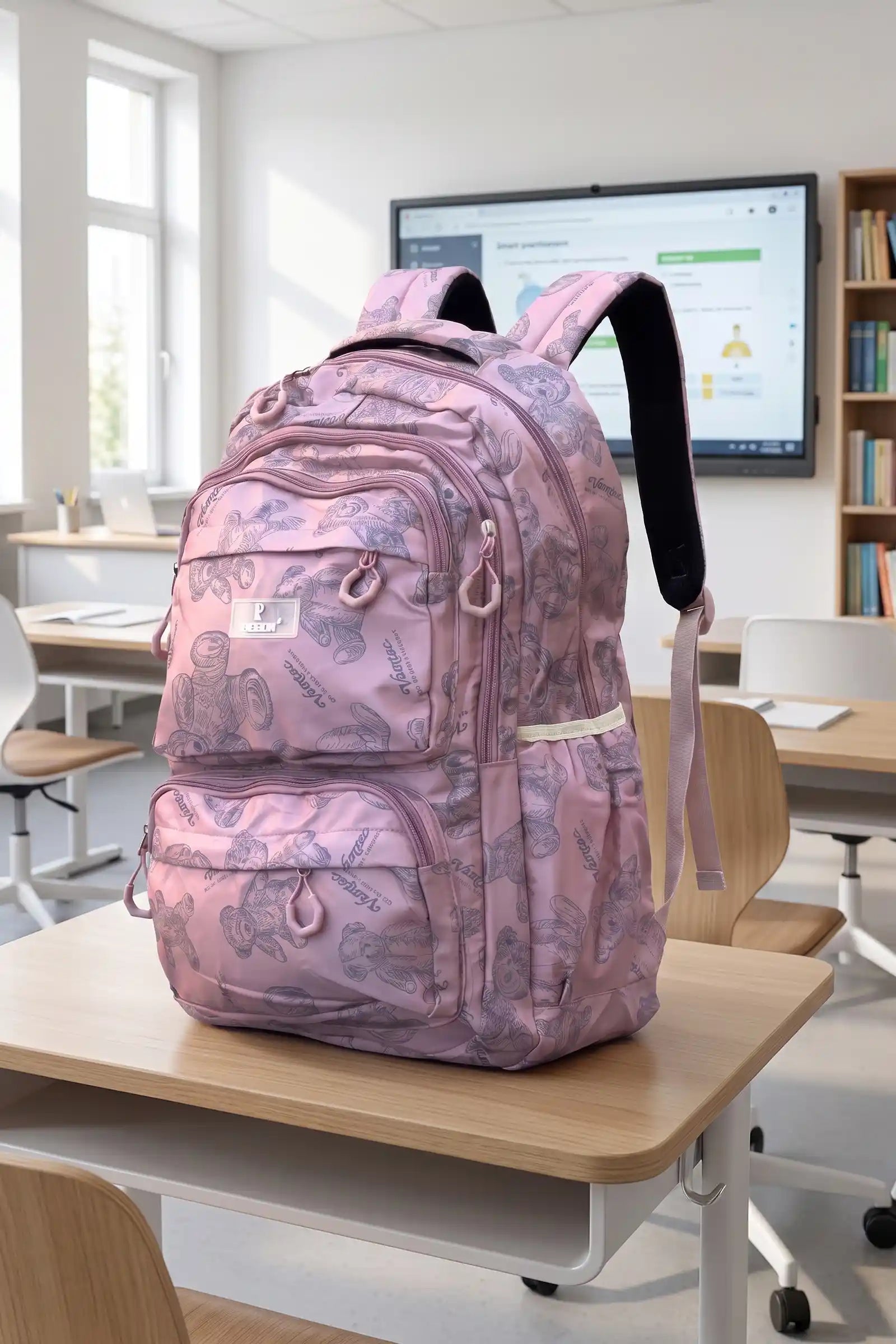 Cute Teddy Print Backpack Bag, Lightweight Water-Resistant with Multiple Compartments, Adjustable Padded Straps, Travel Daypack for School, College & Daily Use