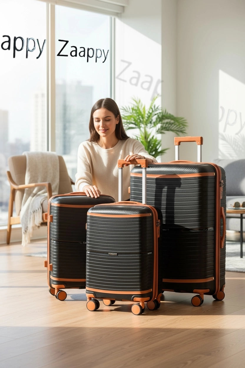 Textured 3 Pcs Set Hard Side Luggage Unbreakable PP Suitcase with Spinner Wheels