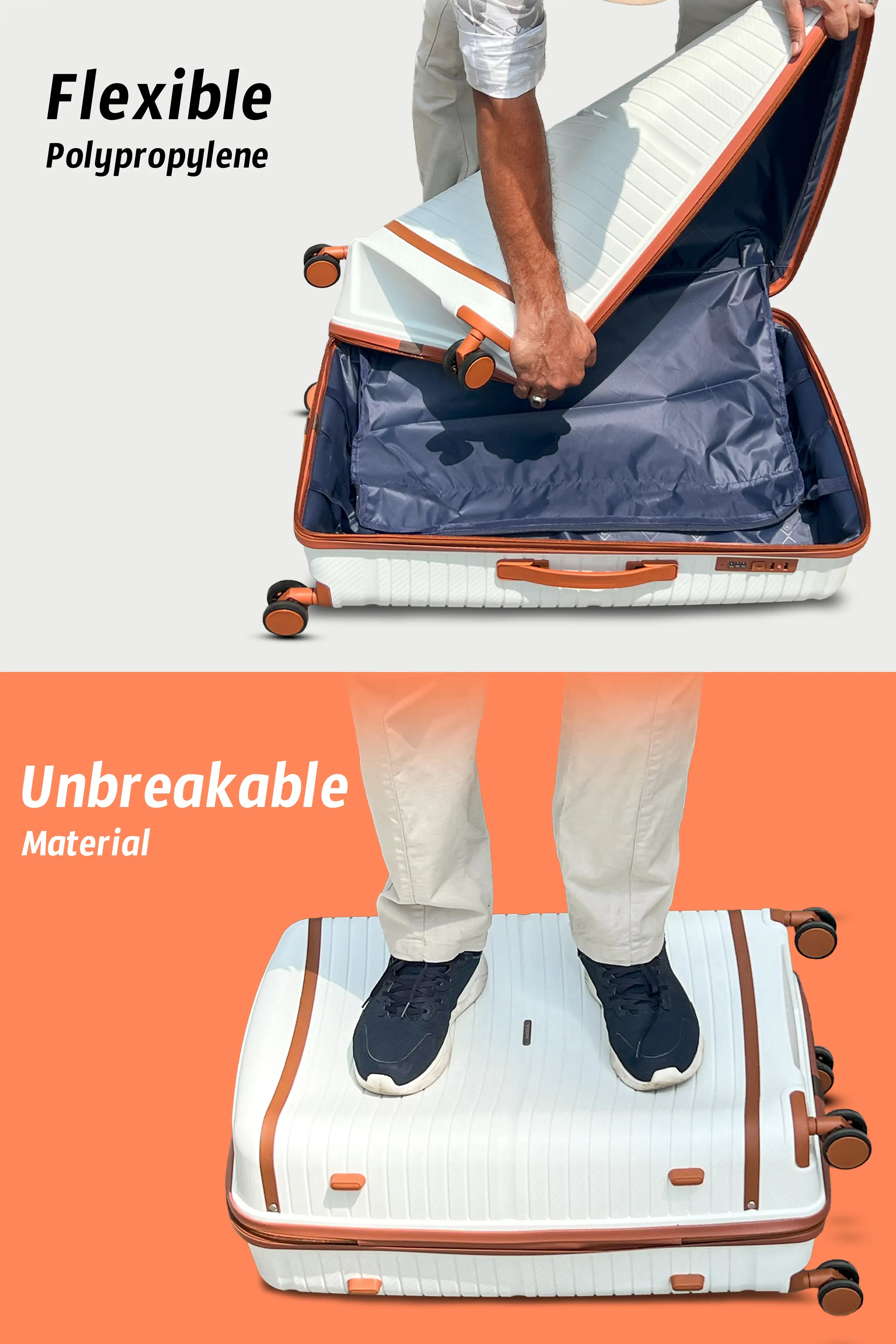 Textured 3 Pcs Set Hard Side Luggage Unbreakable PP Suitcase with Spinner Wheels