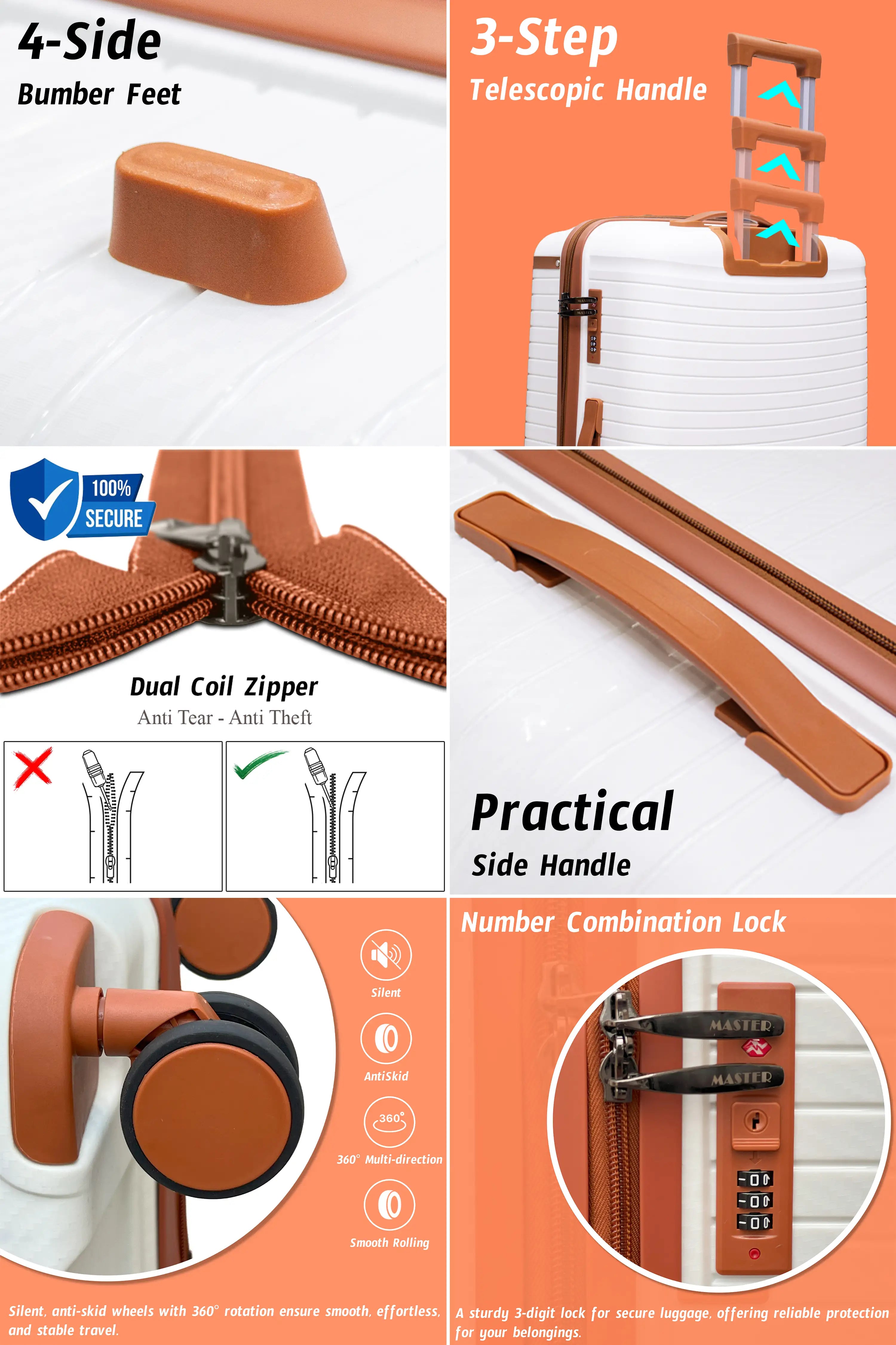 Textured 3 Pcs Set Hard Side Luggage Unbreakable PP Suitcase with Spinner Wheels