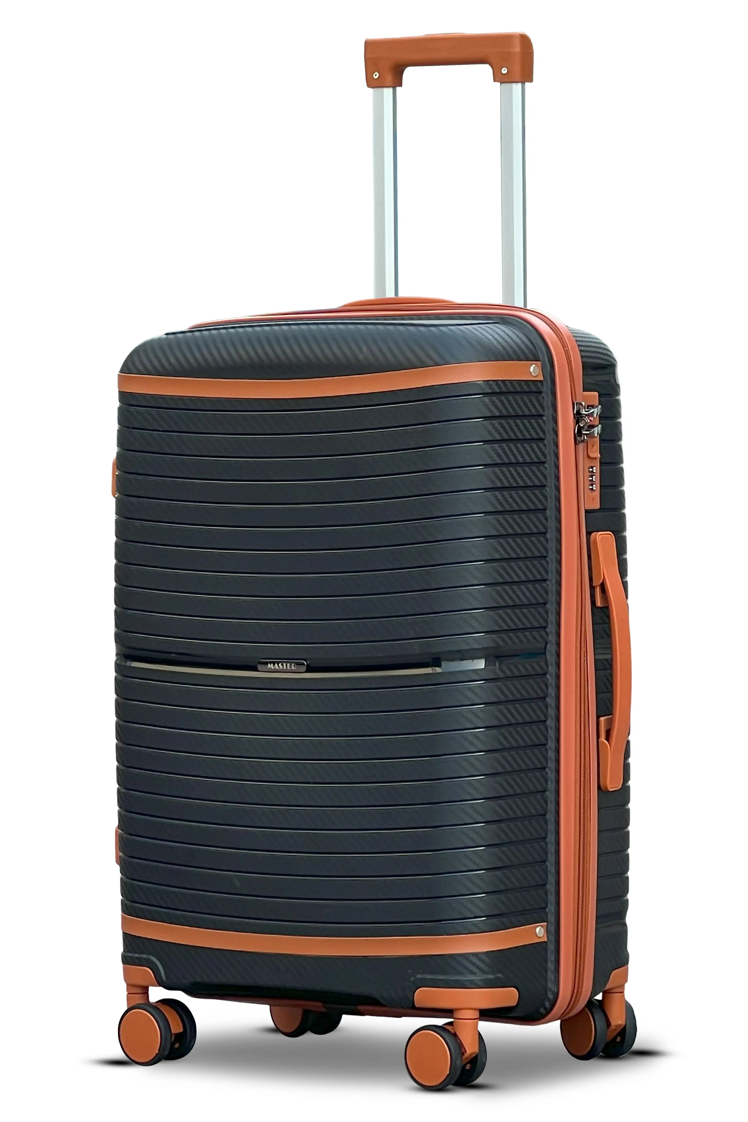 24 Inch Textured Hard Side Medium Checked Luggage Unbreakable PP Suitcase with Spinner Wheels