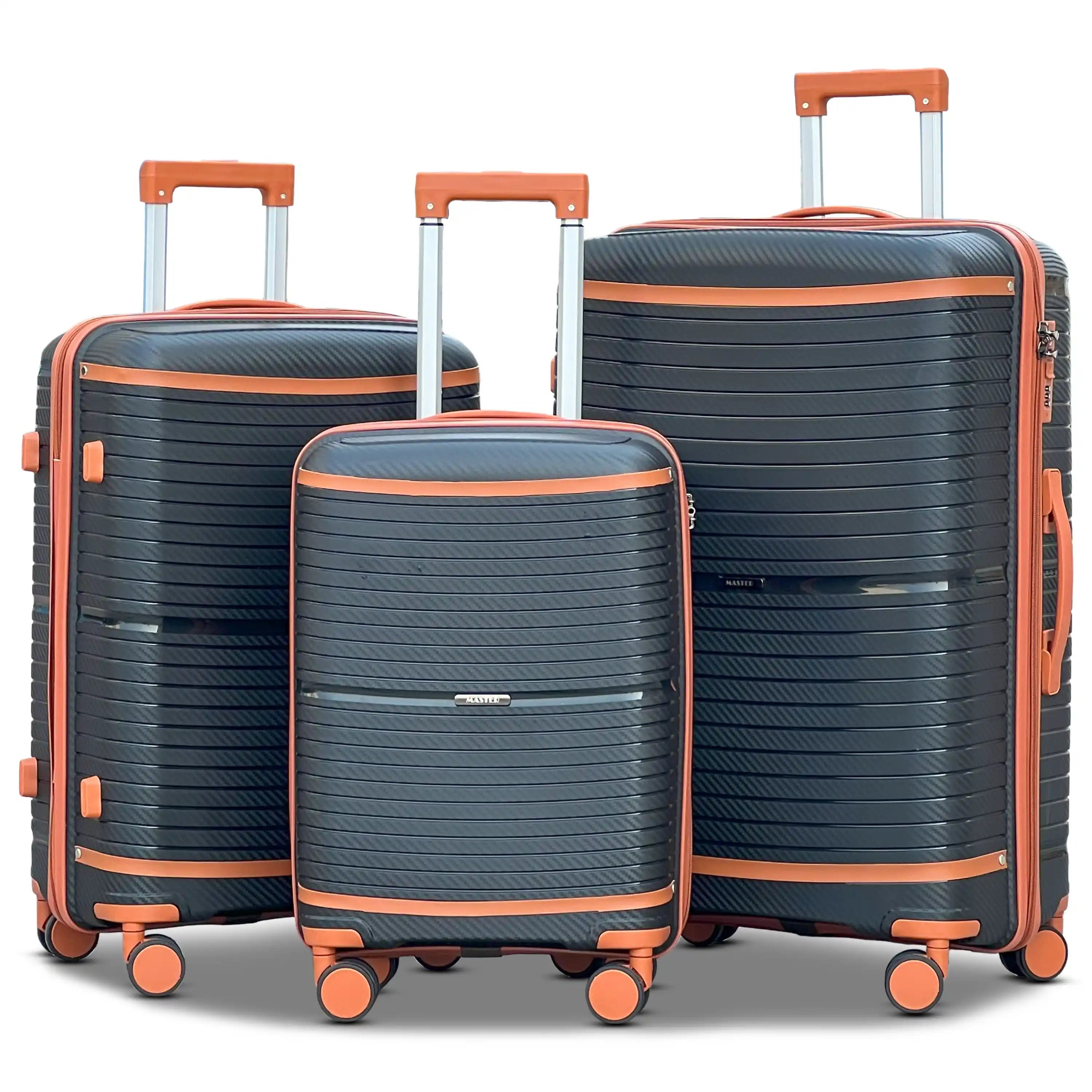 Textured 3 Pcs Set Hard Side Luggage Unbreakable PP Suitcase with Spinner Wheels