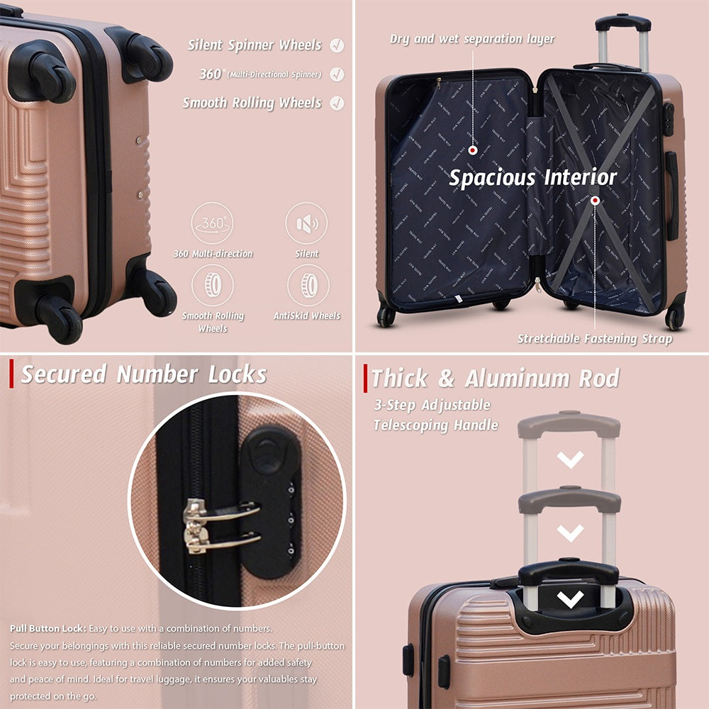 Travel Way ABS Luggage Set | Lightweight Hard Case with Spinner Wheels | Durable Trolley Bags | 3 Piece Set 20" 24" 28"