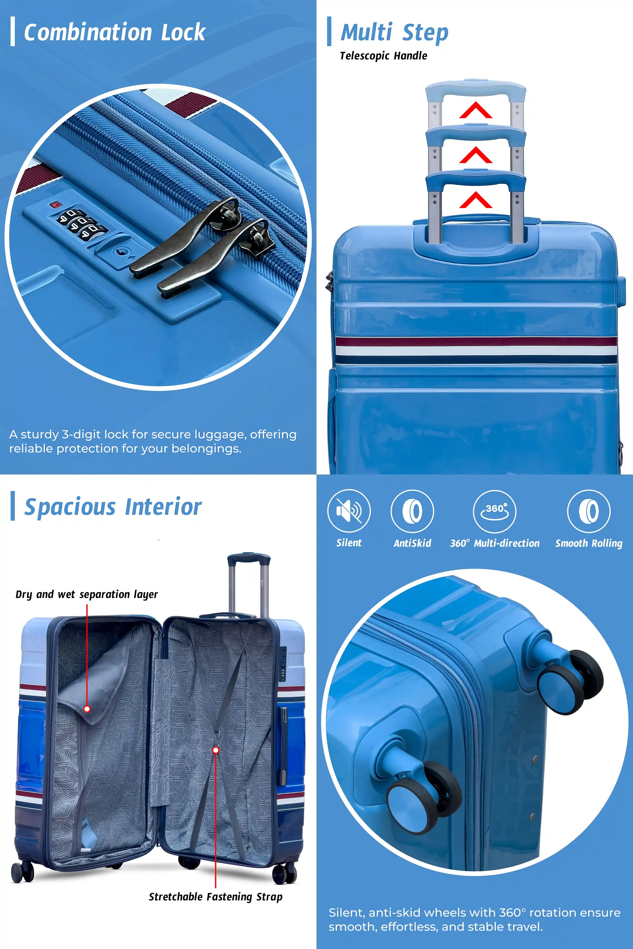 24 Inch Medium Size Checked In Travelus Printed Expandable PC Lightweight Luggage Bag With Smooth Spinner Wheels