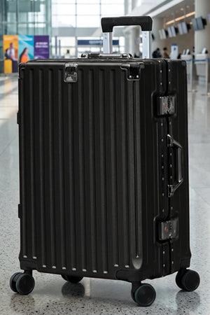 28 Inch Lightweight Trending Aluminum Large Checked Luggage | USB Charging Port and Bottle Holder Travel Suitcase with Spinner Wheels