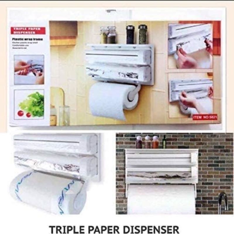 3 In 1 Multipurpose Use Kitchen Triple Paper Roll Dispenser and Holder