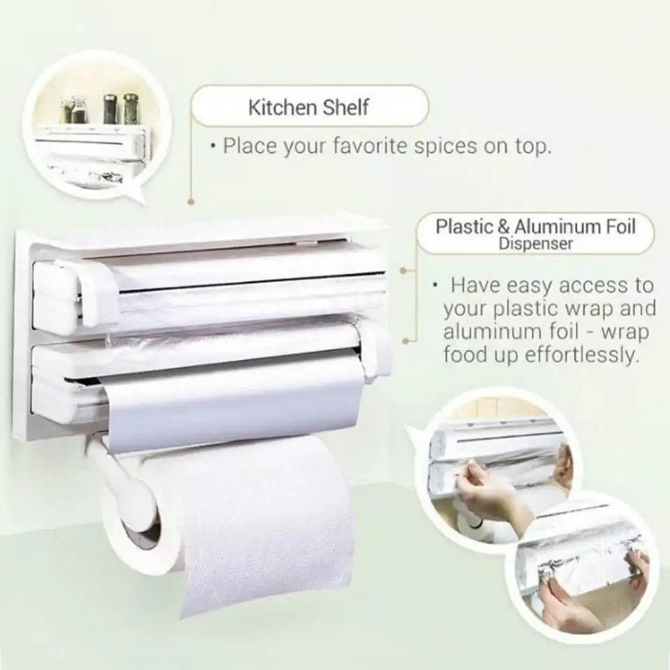 3 In 1 Multipurpose Use Kitchen Triple Paper Roll Dispenser and Holder