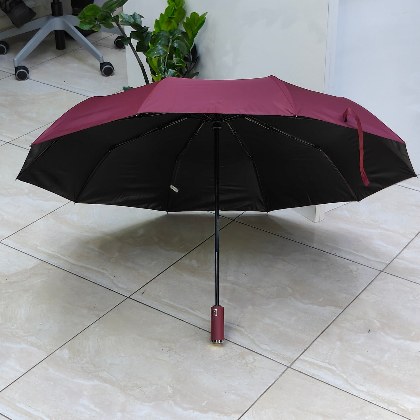 Automatic Open and Close Single Colour 3 Fold Bright Umbrella
