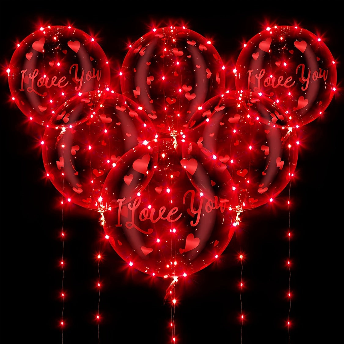 Valentine's Day LED Red Light Up Bobo Bubble Transparent Helium Balloons With String Lights For Decoration Zaappy