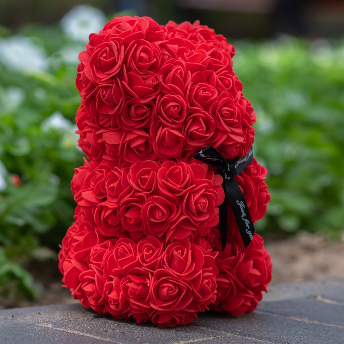 Handmade Rose Flower Teddy Bear With Bowknot Gift For Valentine's Day