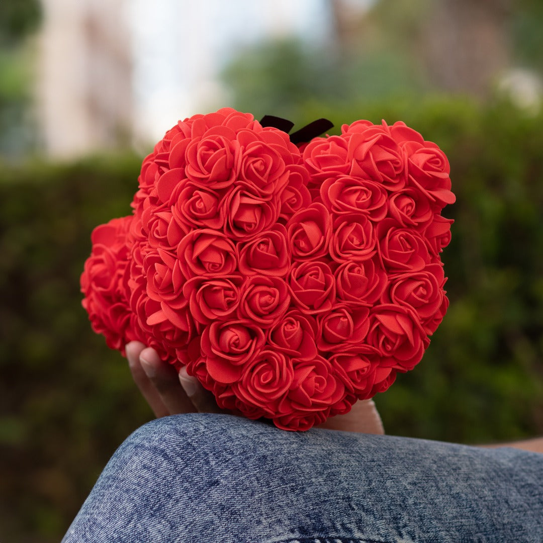 Handmade Rose Flower Teddy Bear With Bowknot Gift For Valentine's Day