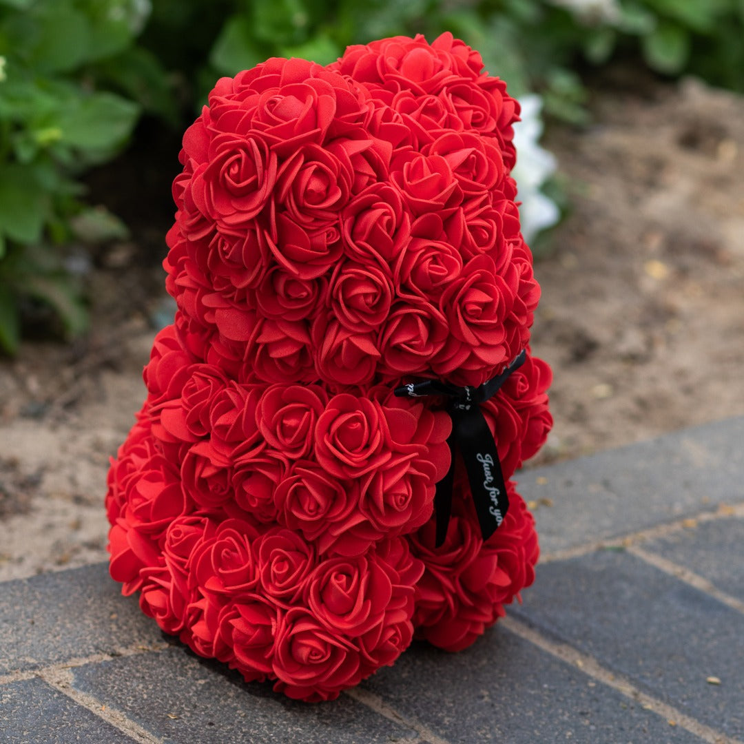 Handmade Rose Flower Teddy Bear With Bowknot Gift For Valentine's Day