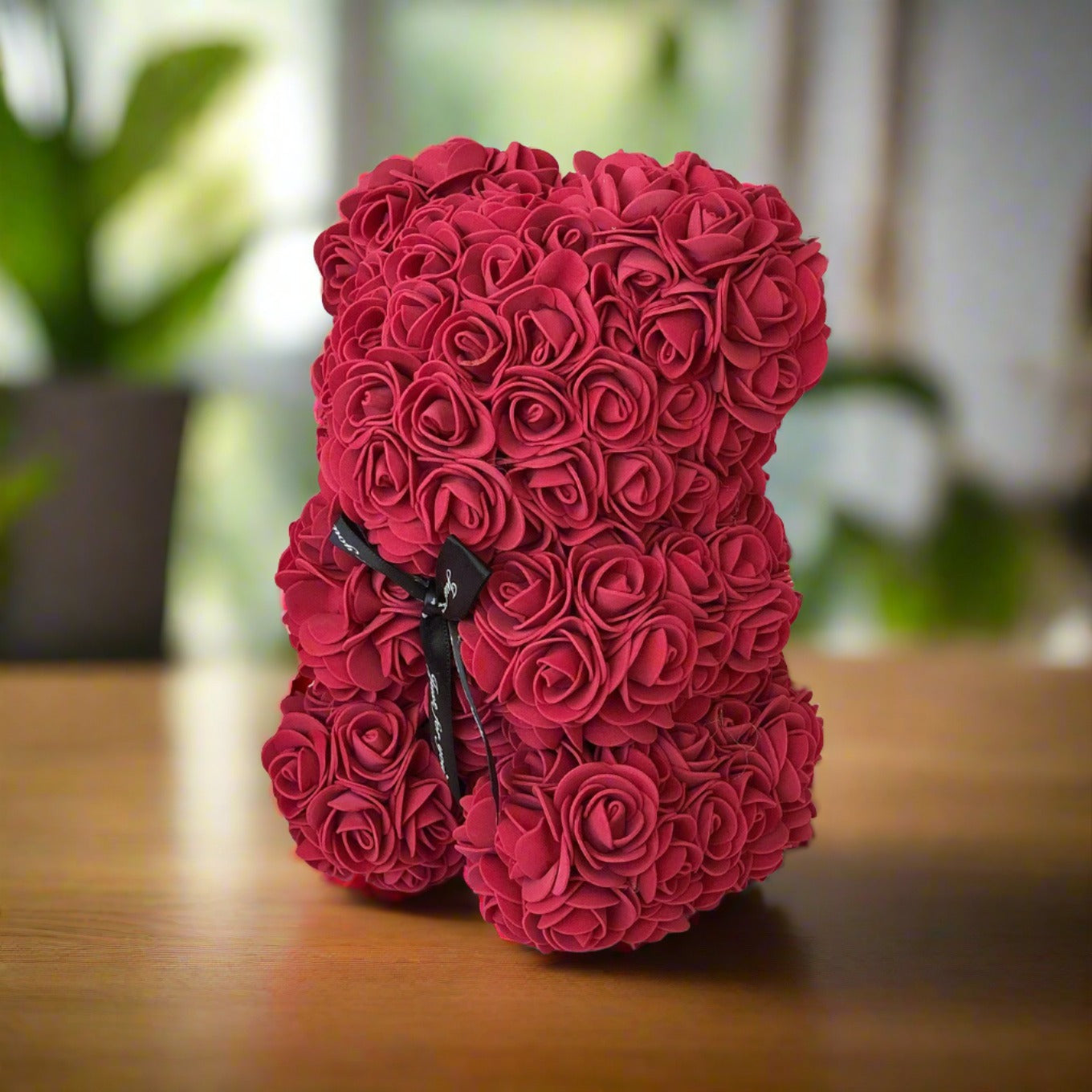 Handmade Rose Flower Teddy Bear With Bowknot Gift For Valentine's Day