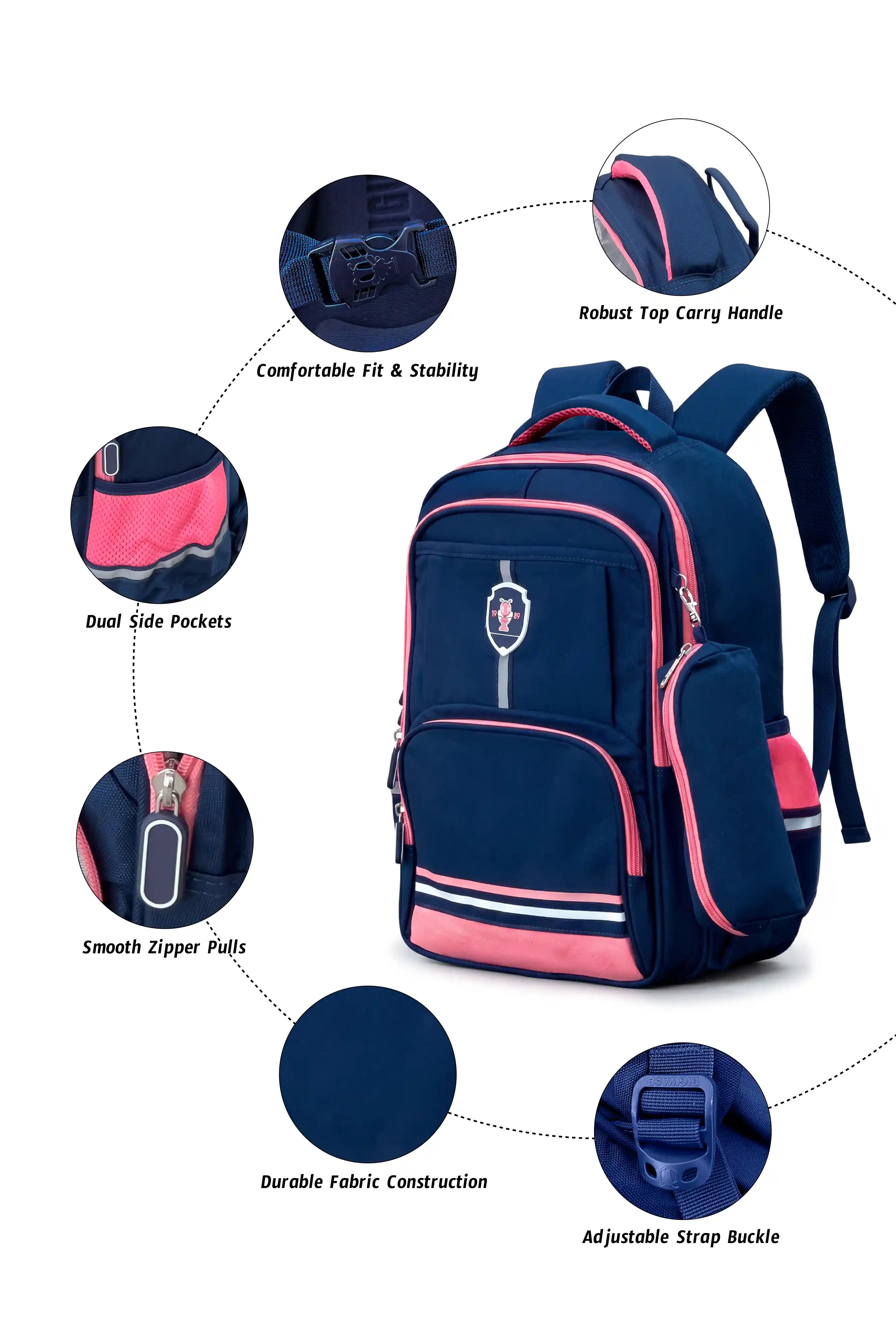 Vertex Kids 16 Inch School Bag with Pencil Pouch, 7-13 Years With Adjustable Strap Buckle
