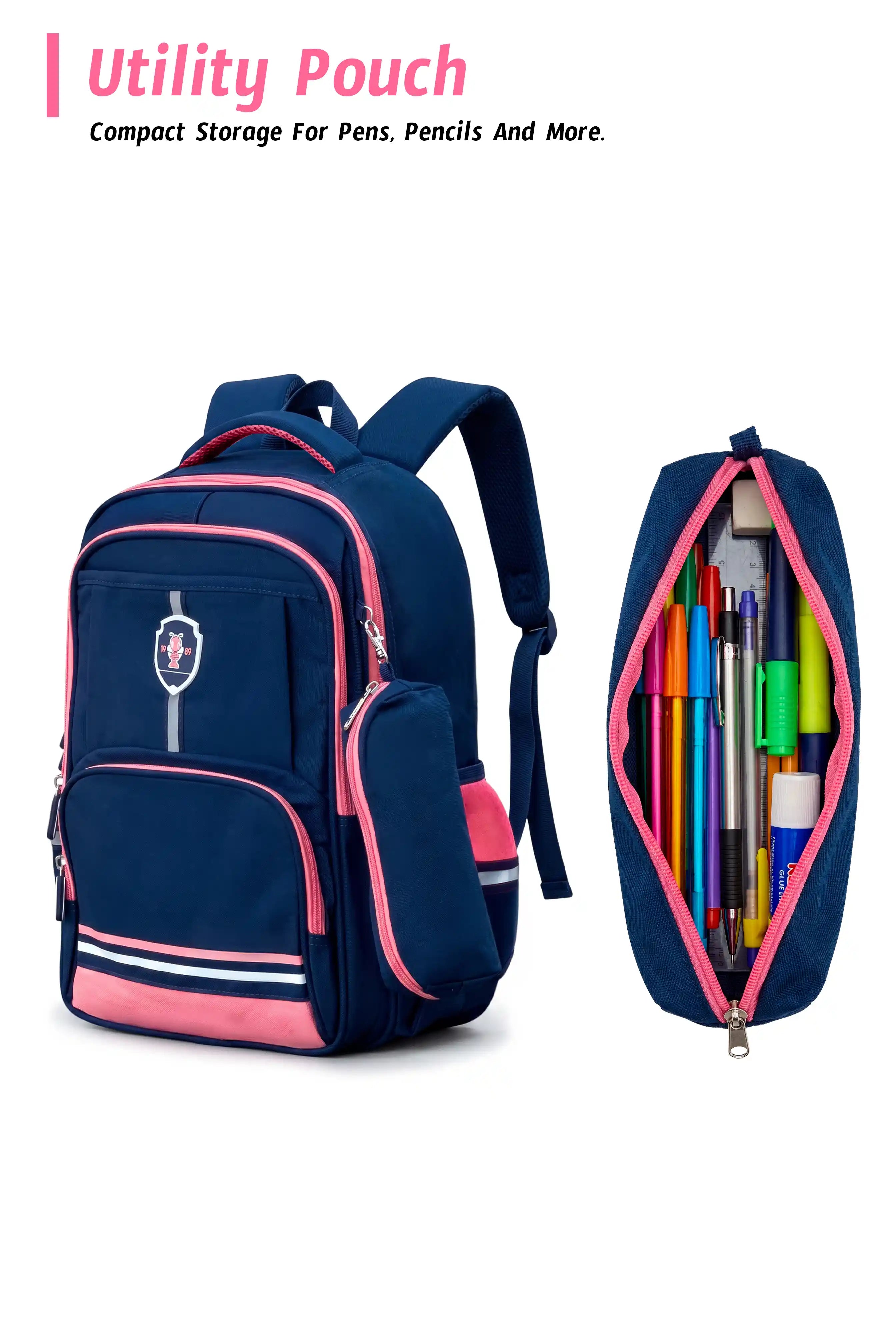Vertex Kids 16 Inch School Bag with Pencil Pouch, 7-13 Years With Adjustable Strap Buckle
