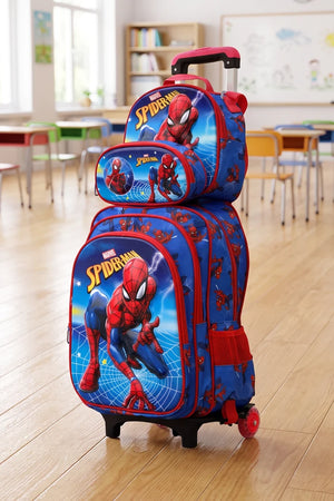 Web Wheeled 3 Pcs School Bag, Lightweight With Multiple Compartments And Adjustable Padded Straps