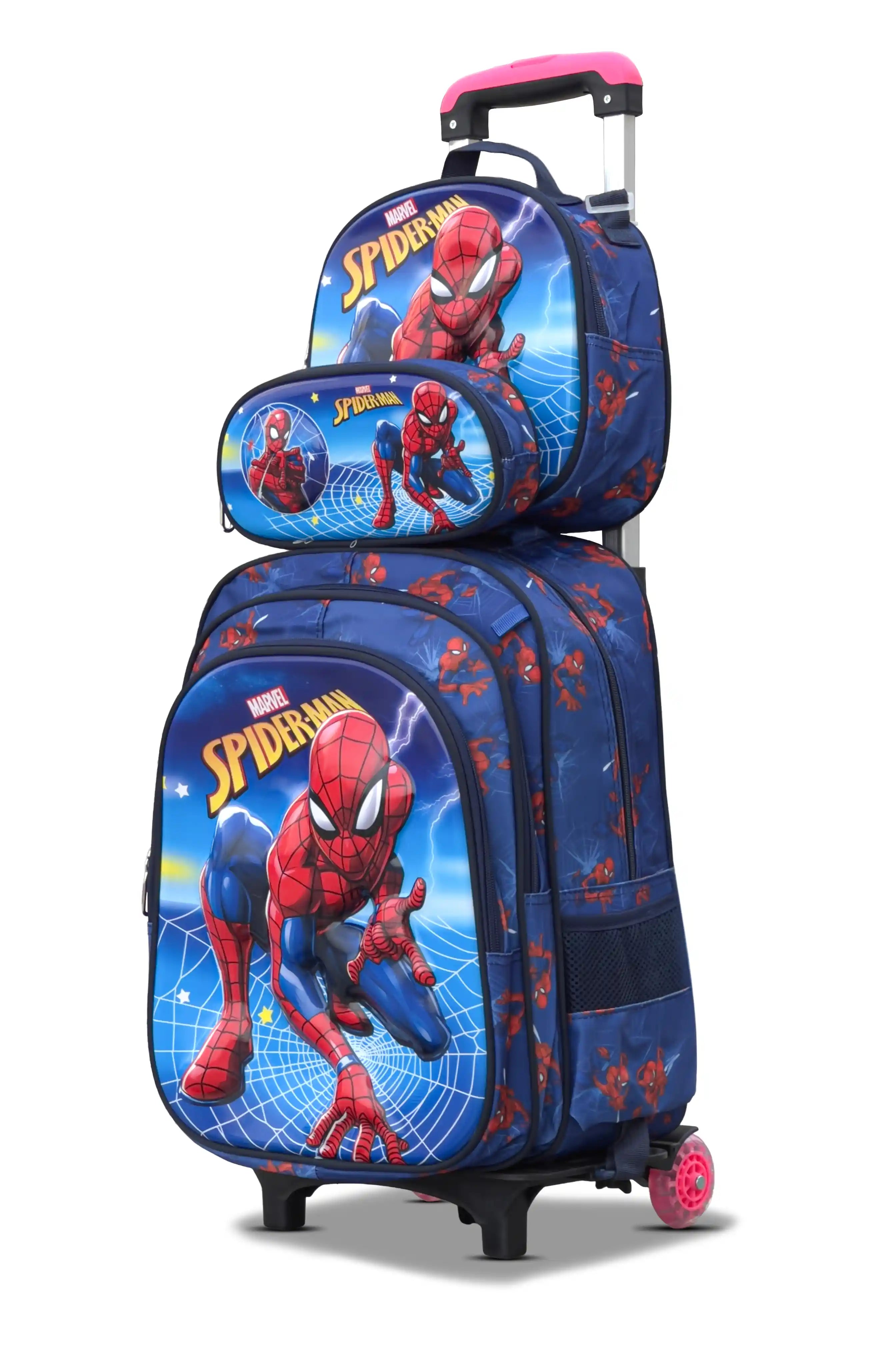 Web Wheeled 3 Pcs School Bag, Lightweight With Multiple Compartments And Adjustable Padded Straps