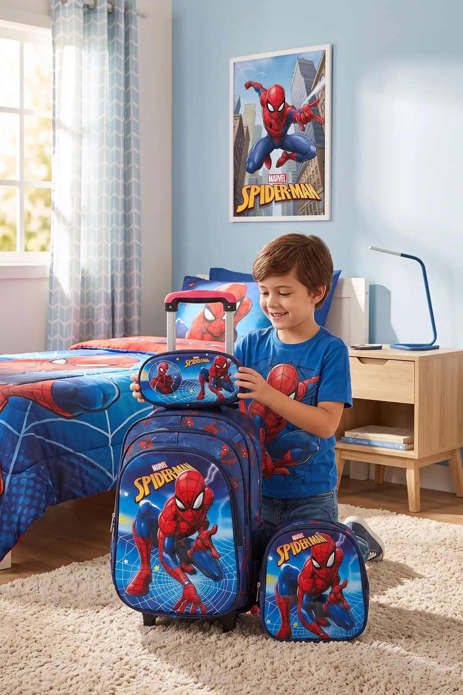 Web Wheeled 3 Pcs School Bag, Lightweight With Multiple Compartments And Adjustable Padded Straps