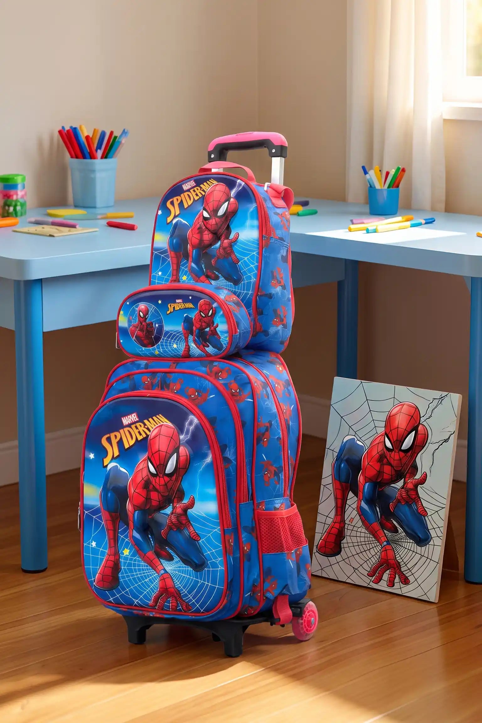 Web Wheeled 3 Pcs School Bag, Lightweight With Multiple Compartments And Adjustable Padded Straps