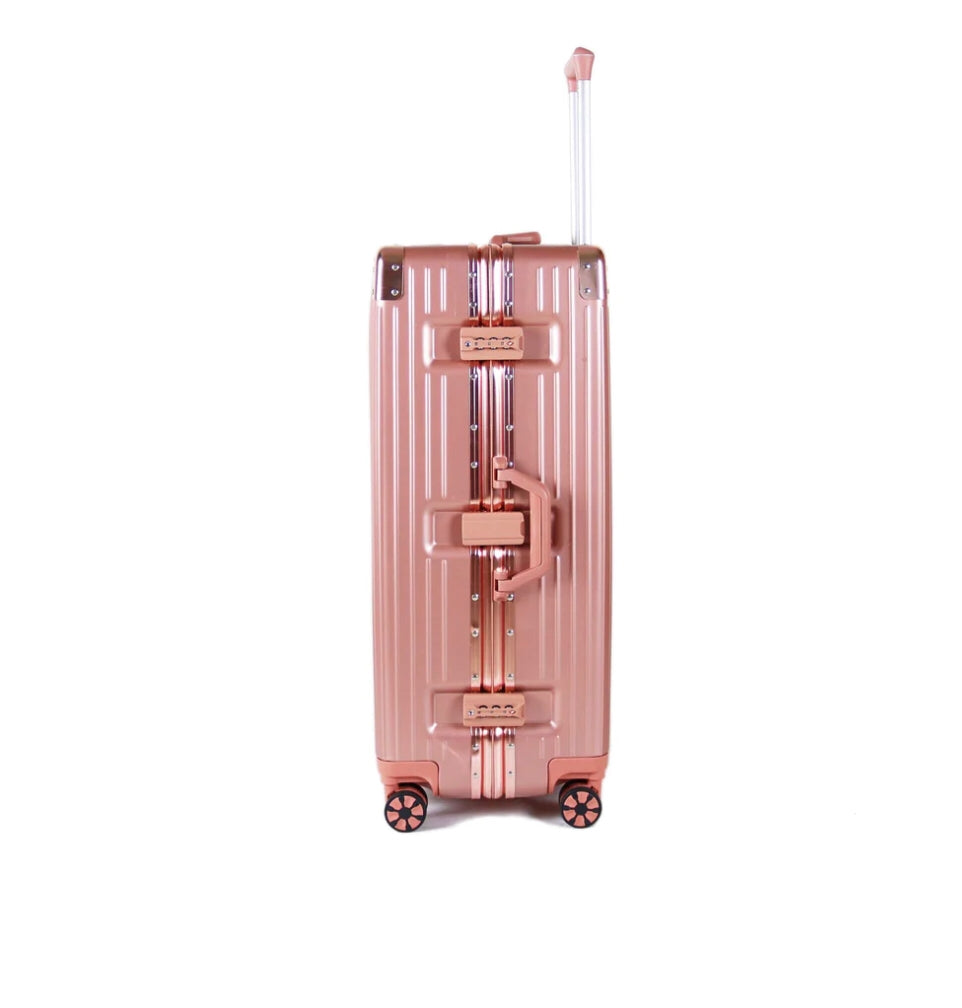 28" Rose Gold Colour Aluminium Framed Hard Shell Without Zipper TSA Luggage with Spinner Wheel