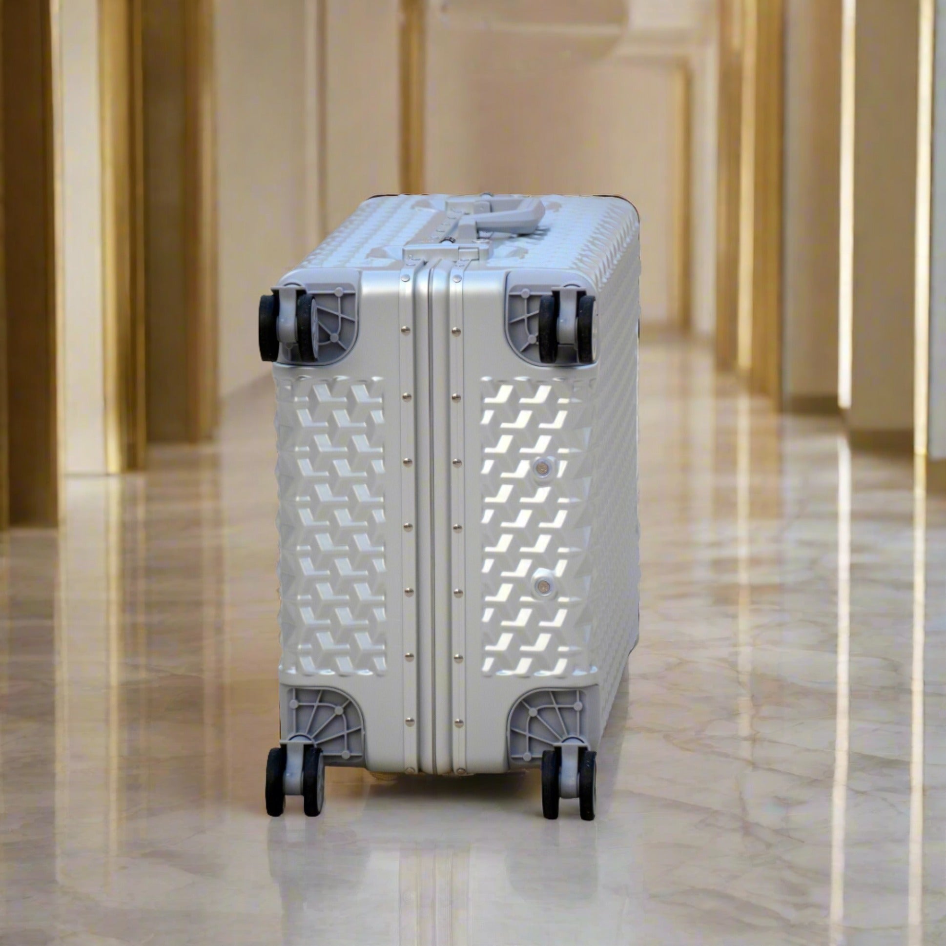 24" Silver Colour Aluminium Framed 3D Diamond ABS Hard Shell Without Zipper TSA Luggage Zaappy.com