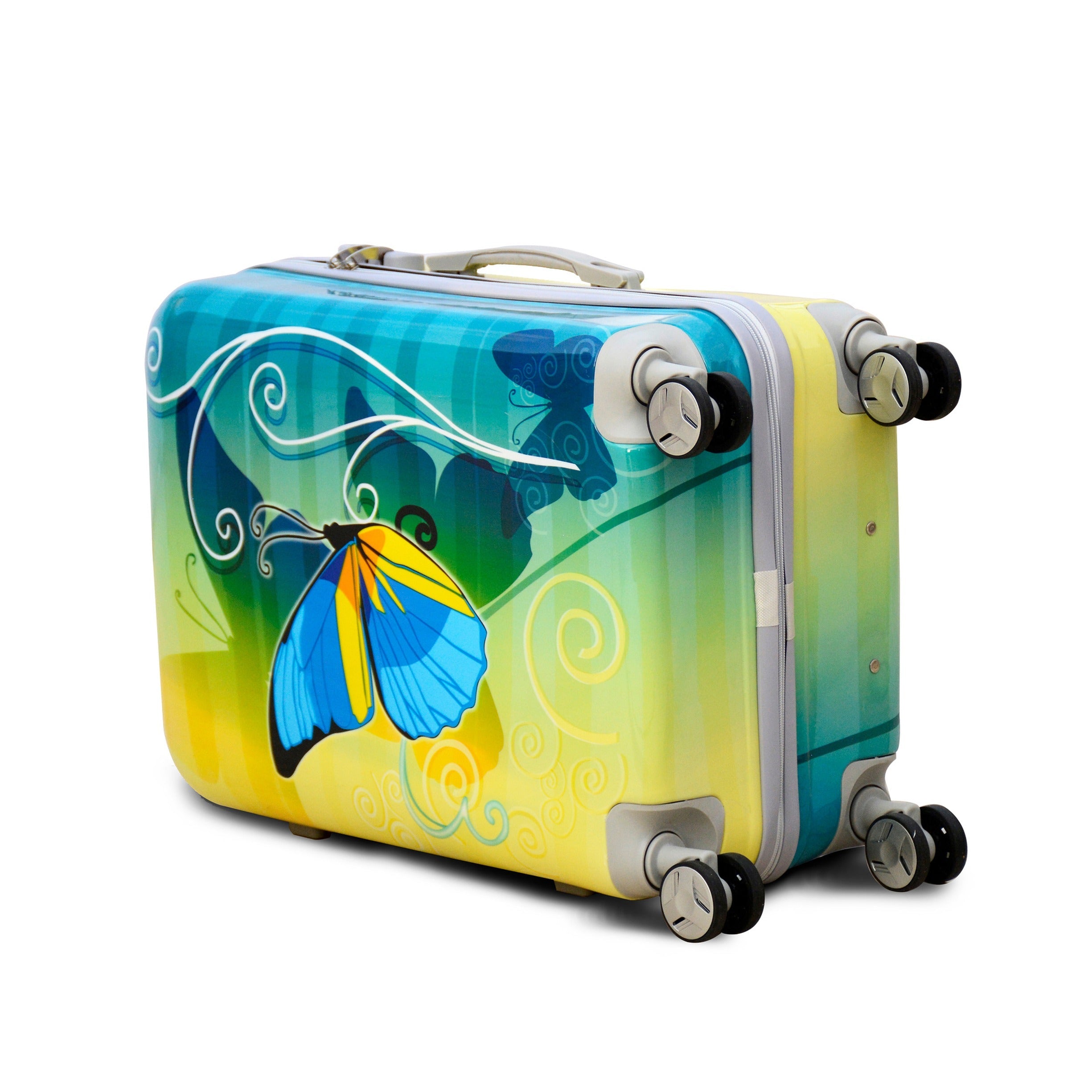 20 inch Green Colour Printed Butterfly Lightweight Spinner wheel Luggage