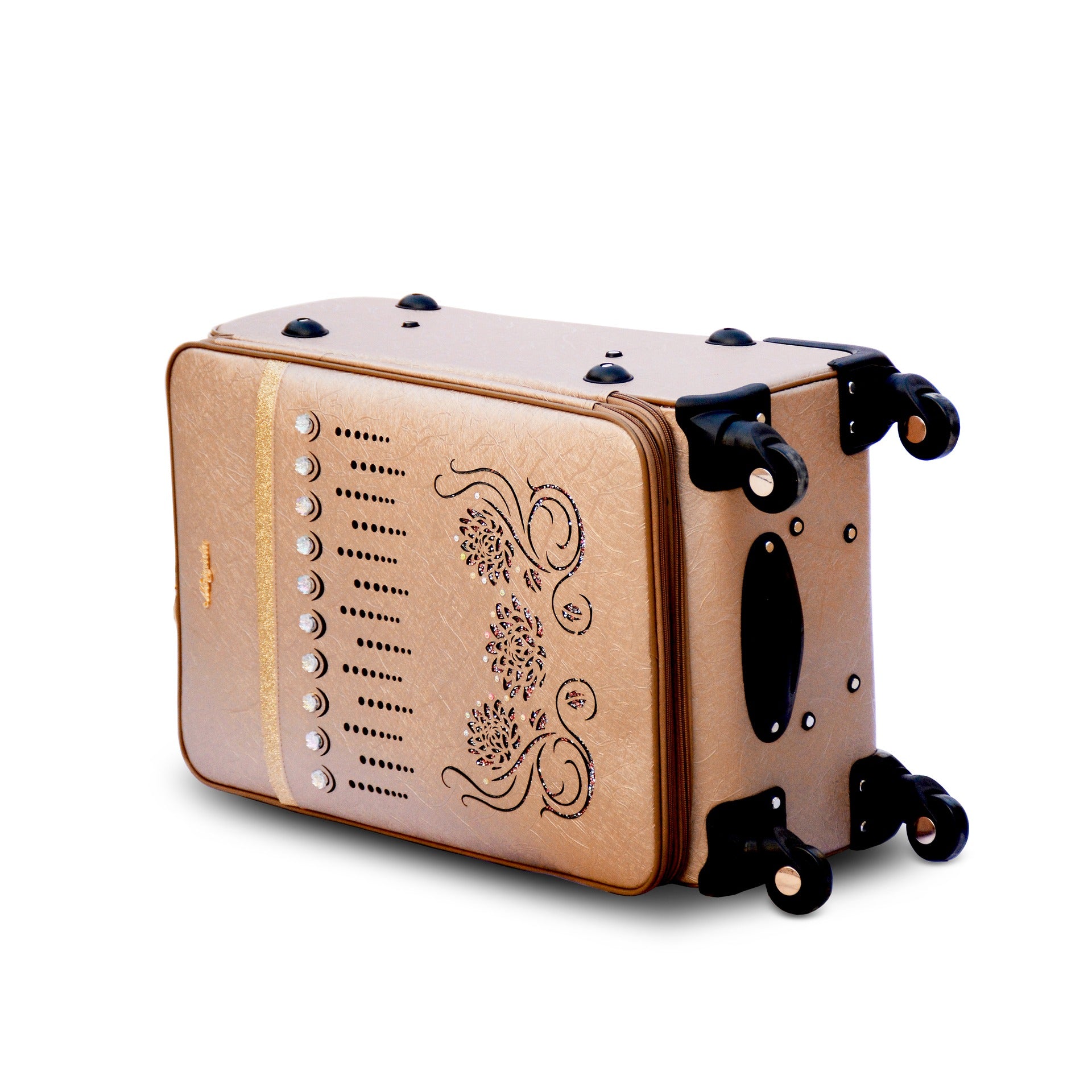 ASD PU Leather Line-Stone Rose Gold Luggage Bag | 4 Pcs Set 7" 20" 24" 28 Inches