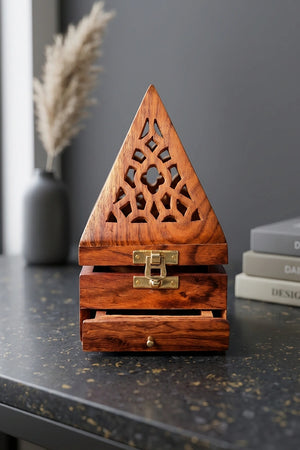 Wooden Bakhoor Pyramid Shape For Home Fragrance Medium Size