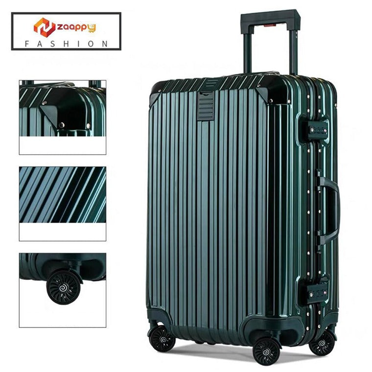 24" Green Aluminium Framed Hard Shell Without Zipper TSA Spinner Wheel Luggage | 3 Year Warranty