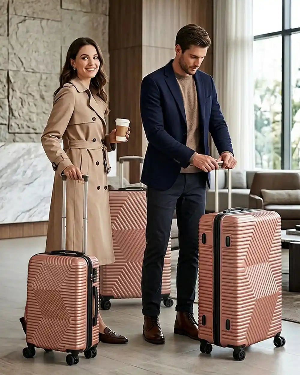 Zig Zag ABS Lightweight Luggage Bag With Double Spinner Wheel | 4 Piece Set 20, 24, 28, 32 Inches