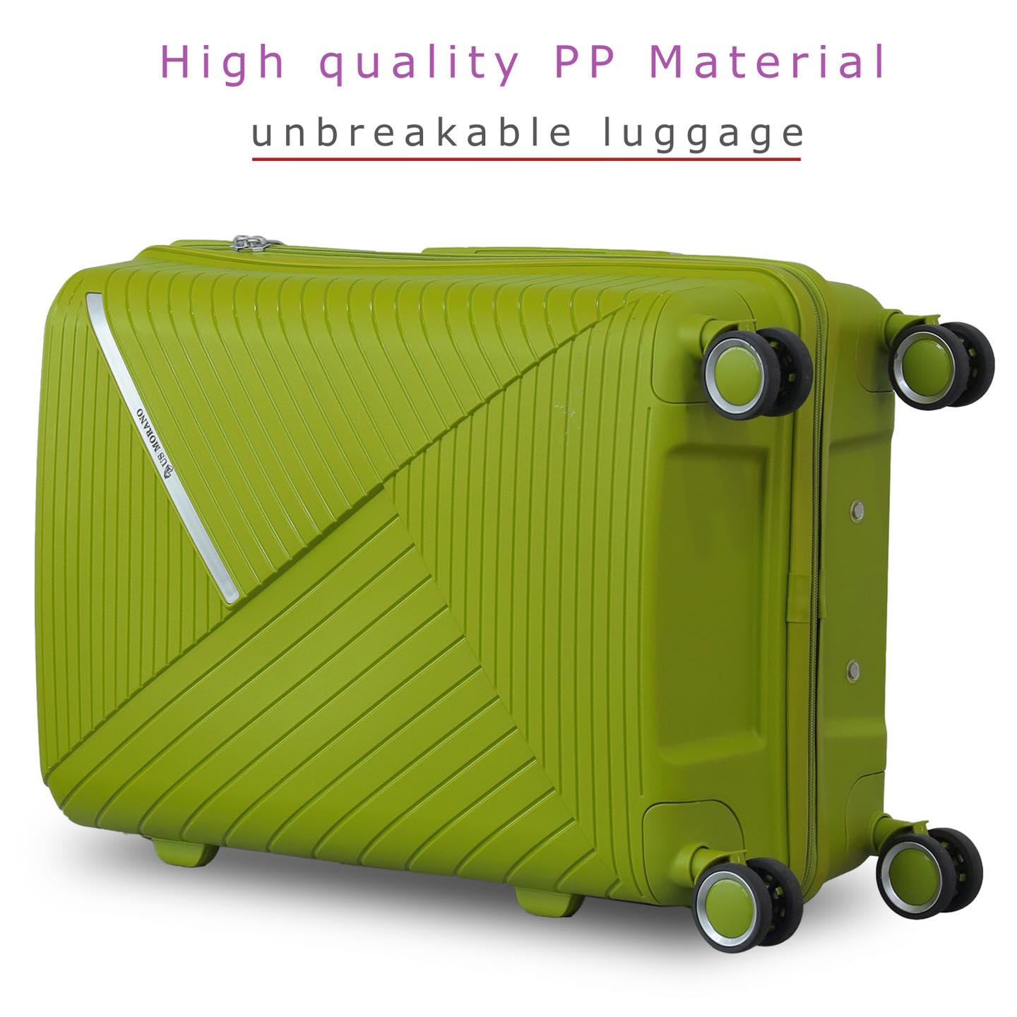 3 Piece Full Set 20" 24" 28 Inches Green Colour Advanced PP Luggage lightweight Hard Case Trolley Bag With Double Spinner Wheel Zaappy.com
