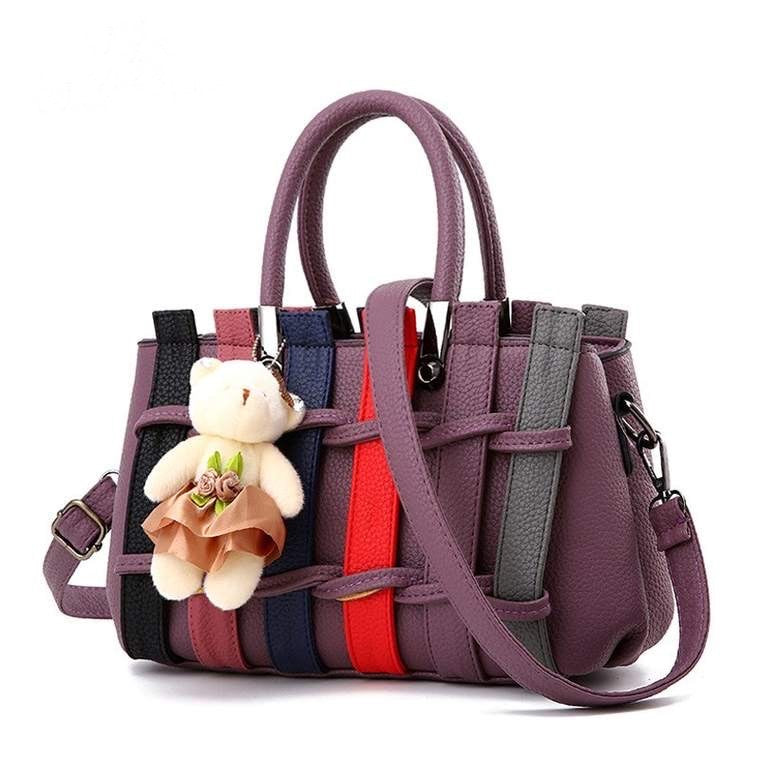 Knitted Cute Shoulder Bag | Bear Pendant Tote Shoulder Bag