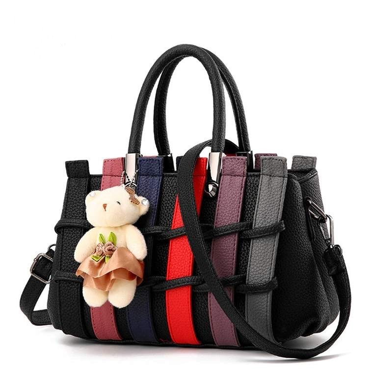 Knitted Cute Shoulder Bag | Bear Pendant Tote Shoulder Bag