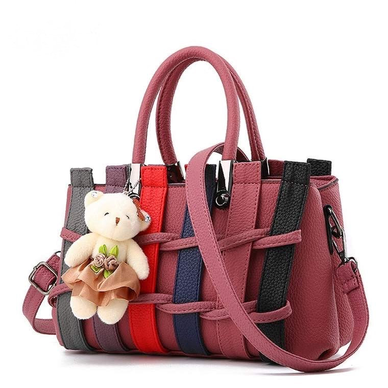 Knitted Cute Shoulder Bag | Bear Pendant Tote Shoulder Bag