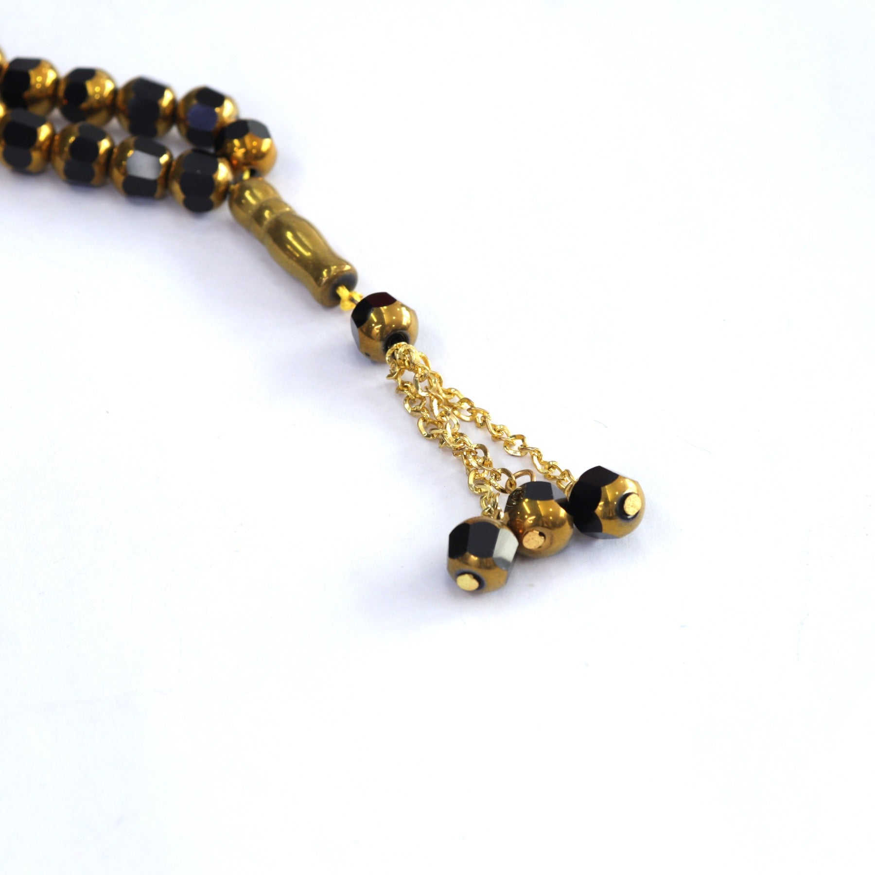 Small and Shiny Black With Gold Prayer Tasbeeh 33 Beads