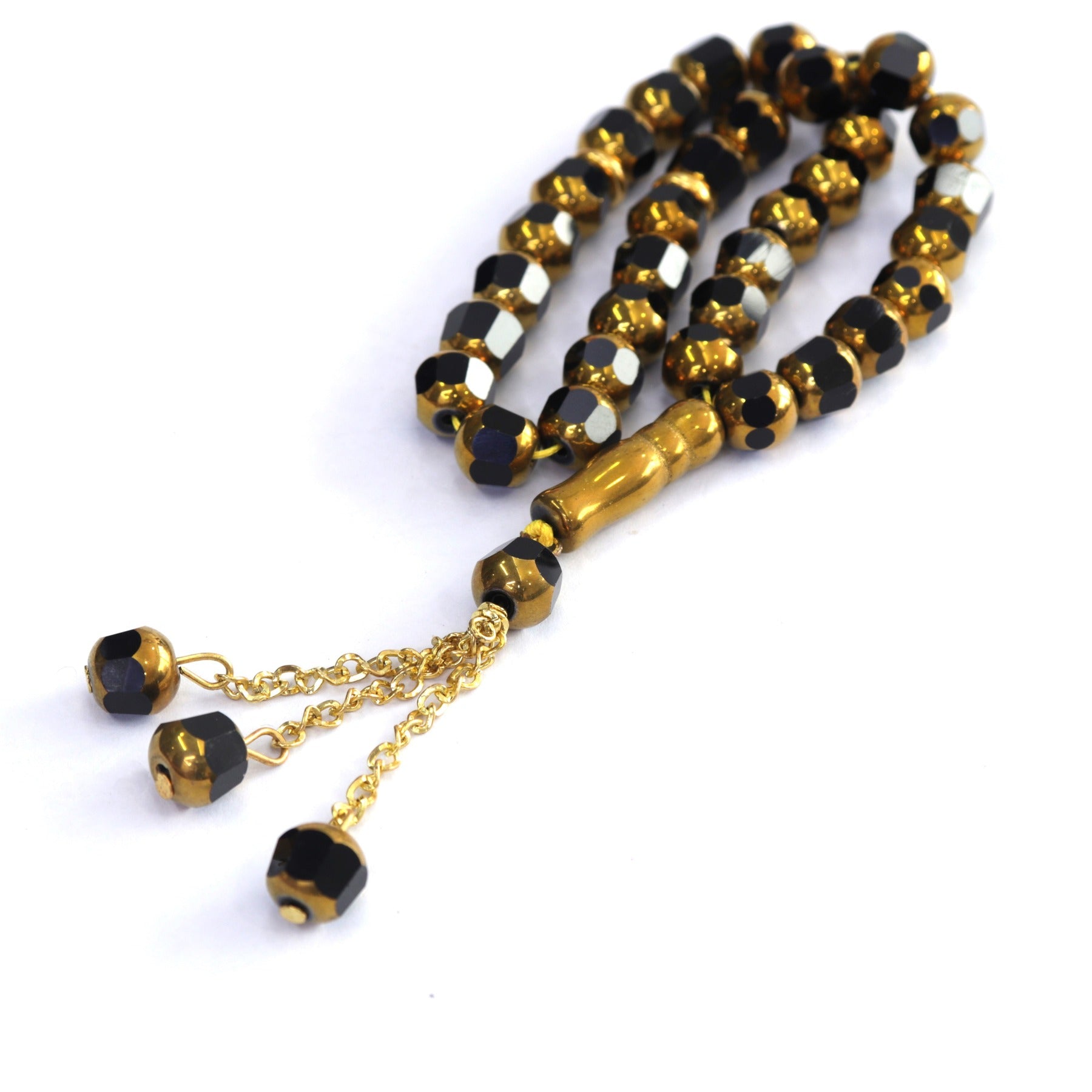 Small and Shiny Black With Gold Prayer Tasbeeh 33 Beads