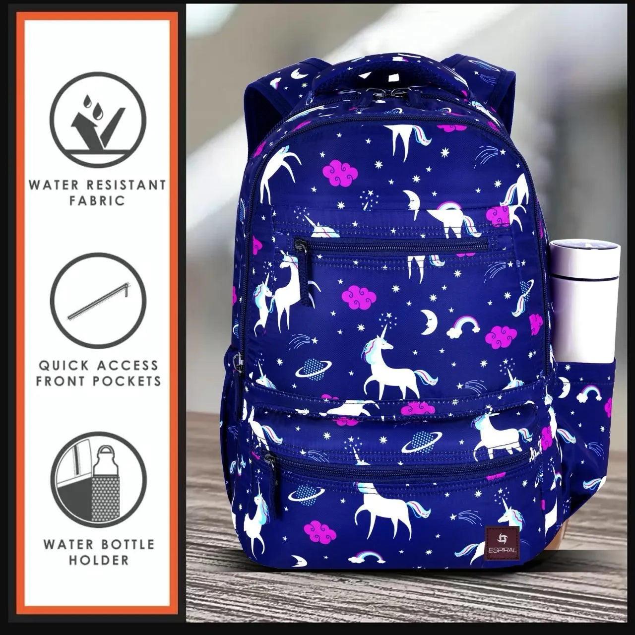 Printed School Bag for Kids Waterproof Espiral Unicorn Print Backpack