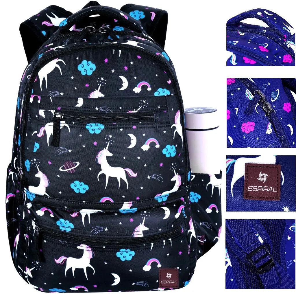 Printed School Bag for Kids Waterproof Espiral Unicorn Print Backpack