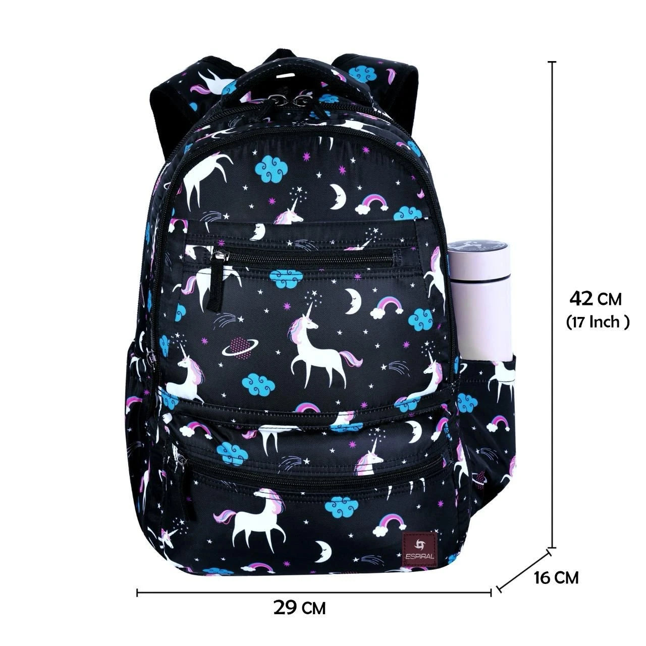 Printed School Bag for Kids Waterproof Espiral Unicorn Print Backpack
