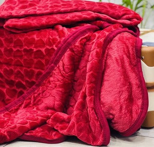 Soft Embossed Double Bed Blanket | Heart Design | 1.6 Kg