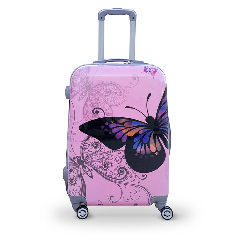 28" Pink Colour Printed Butterfly ABS Luggage Lightweight Hard Case Trolley Bag Zaappy.com