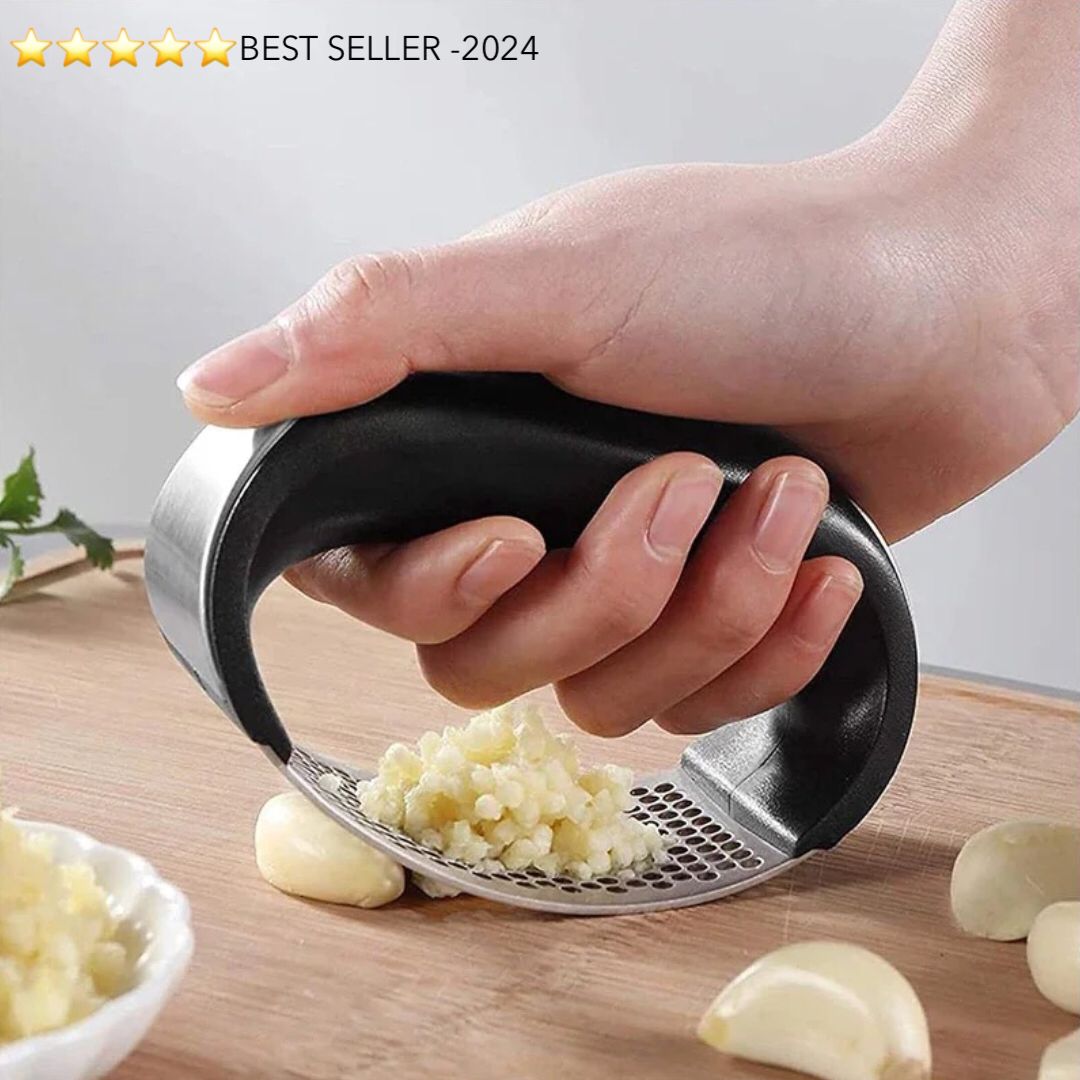 Stainless Steel Garlic Press with Handle Rocker Garlic Crusher Squeezer Slicer Mincer