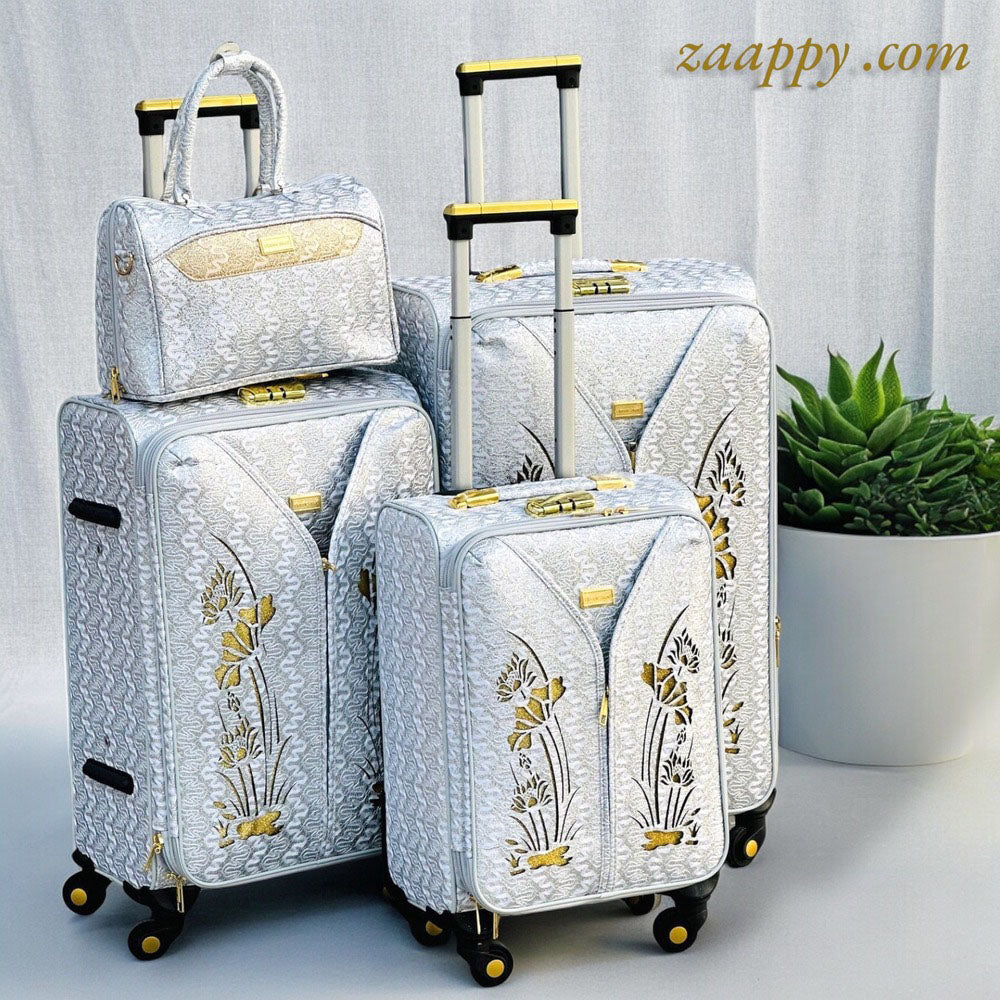 4 Pcs Set 7" 20" 24" 28 Inches | PU Leather Luggage | Soft shell Trolley Bag | Glitter Center Line