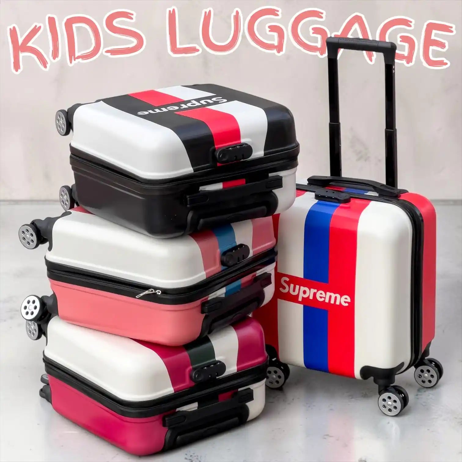 Kids Beautiful Stripe Printed Lightweight Suitcase ABS Hard Shell Luggage with Smooth Rolling Spinner Wheels and Combination Lock